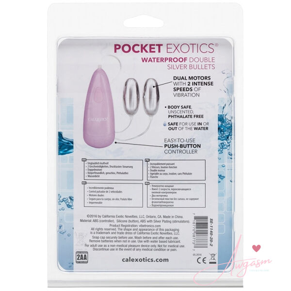 Pocket Exotics Waterproof Double Bullets-Silver - Image 3