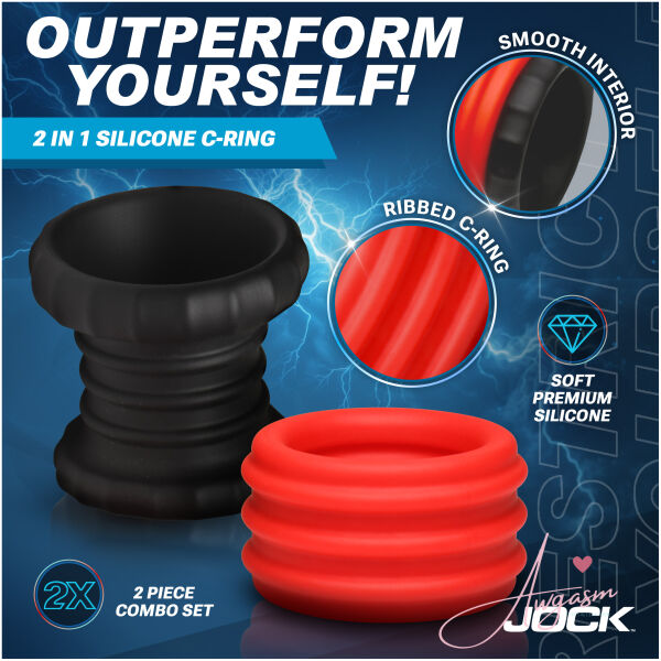 2-in-1 Silicone Cock Ring - Red - Image 3