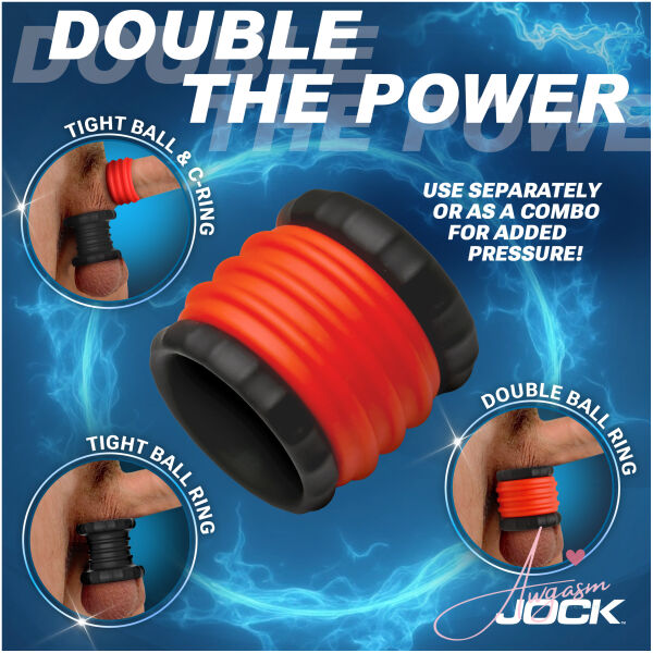 2-in-1 Silicone Cock Ring - Red - Image 4