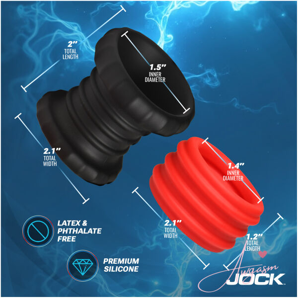 2-in-1 Silicone Cock Ring - Red - Image 5