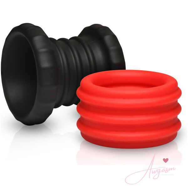2-in-1 Silicone Cock Ring - Red - Image 6