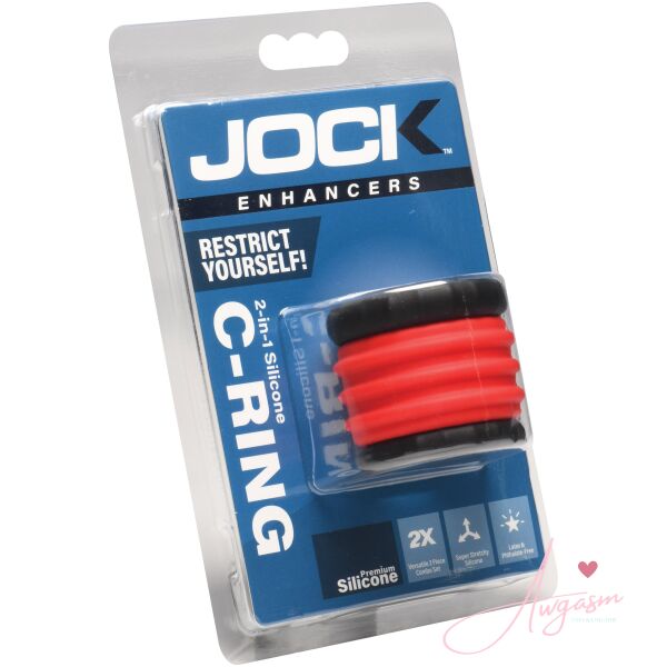 2-in-1 Silicone Cock Ring - Red - Image 7