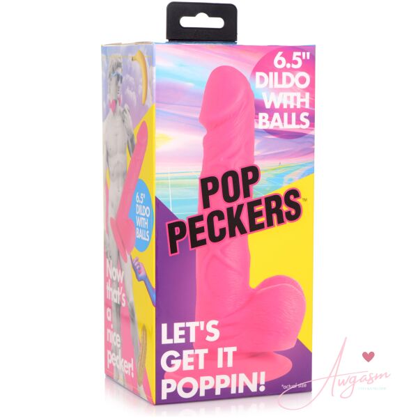 6.5 Inch Dildo with Balls - Pink - Image 9