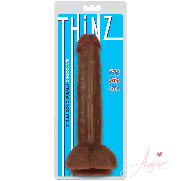 8 Inch Slim Dildo with Balls - Dark - Image 2