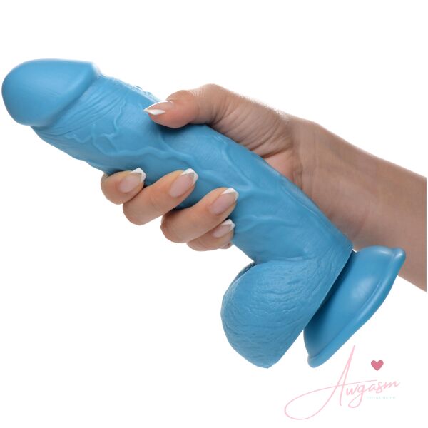 8.25 Inch Dildo with Balls - Blue - Image 3