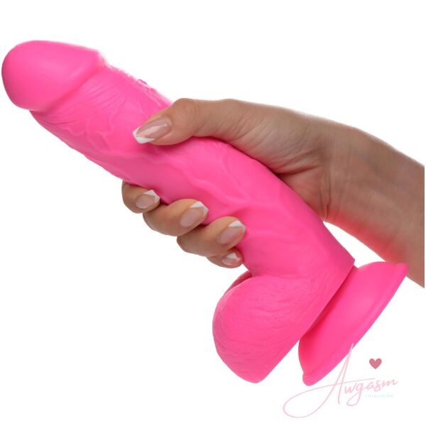 8.25 Inch Dildo with Balls - Pink - Image 3