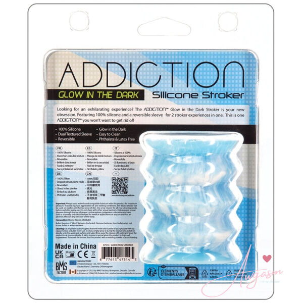 Addiction Silicone Stroker Glow in the Dark-Blue - Image 5