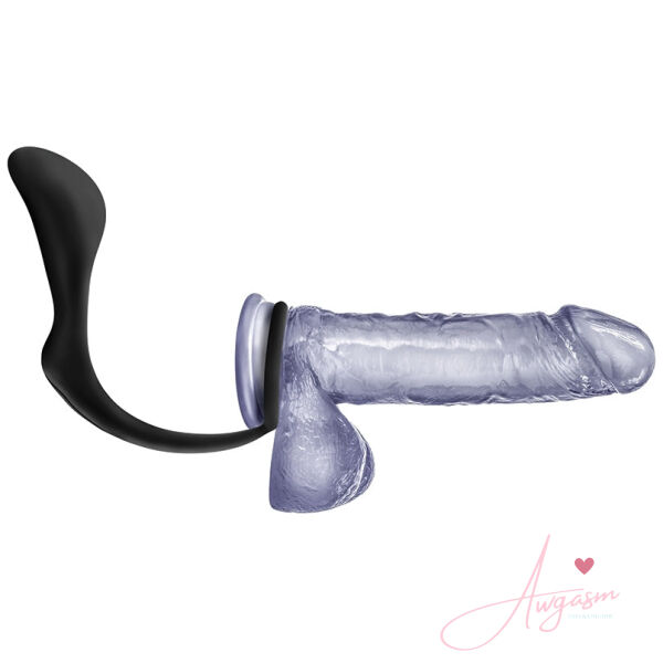 Anal Adventures Platinum Cock Ring Plug-Black - Image 3