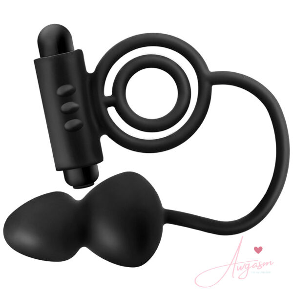 Anal Adventures Platinum Silicone Anal Plug with Vibrating C-Ring Black - Image 2