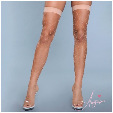 BeWicked Caught In My Trap Thigh Highs-Nude O/S-Boxed