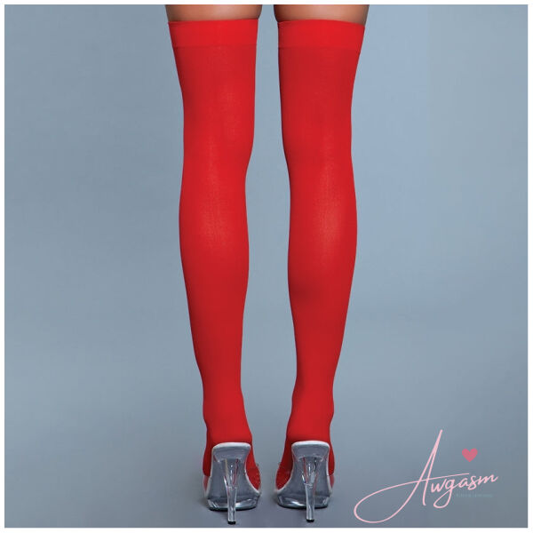 BeWicked Opaque Nylon Thigh Highs-Red O/S-Boxed - Image 3