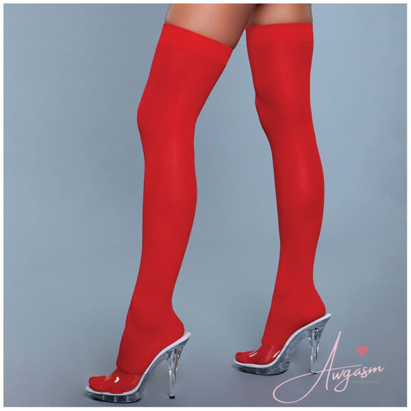 BeWicked Opaque Nylon Thigh Highs-Red O/S-Boxed - Image 4