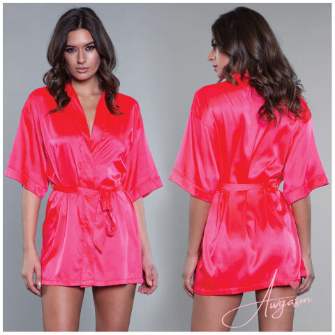 BeWicked Satin Robe-Hot Pink X-Large-Hanging