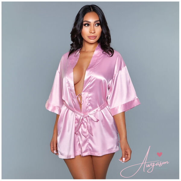BeWicked Satin Robe-Pink 3X-Hanging - Image 2