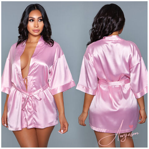 BeWicked Satin Robe-Pink 3X-Hanging