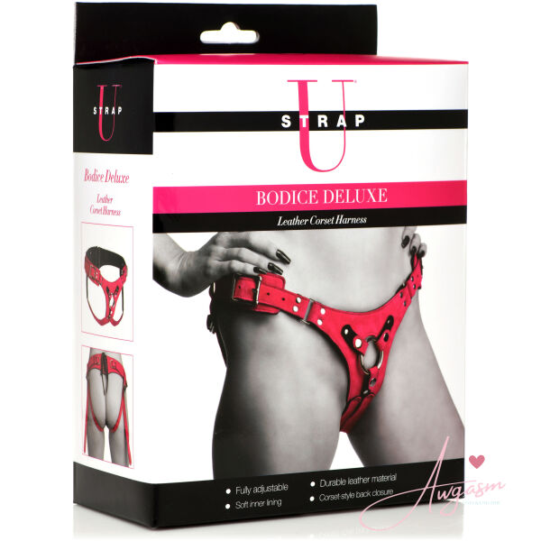 Bodice Deluxe Leather Corset Harness - Pink - Image 6