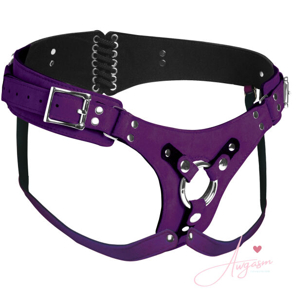 Bodice Deluxe Leather Corset Harness - Purple - Image 5