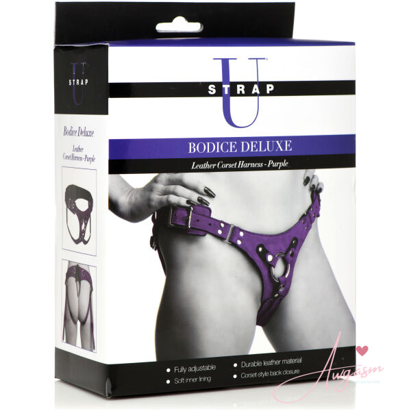 Bodice Deluxe Leather Corset Harness - Purple - Image 6
