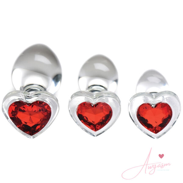 Booty Sparks Red Heart Gem Glass Anal Plug Set - Image 2