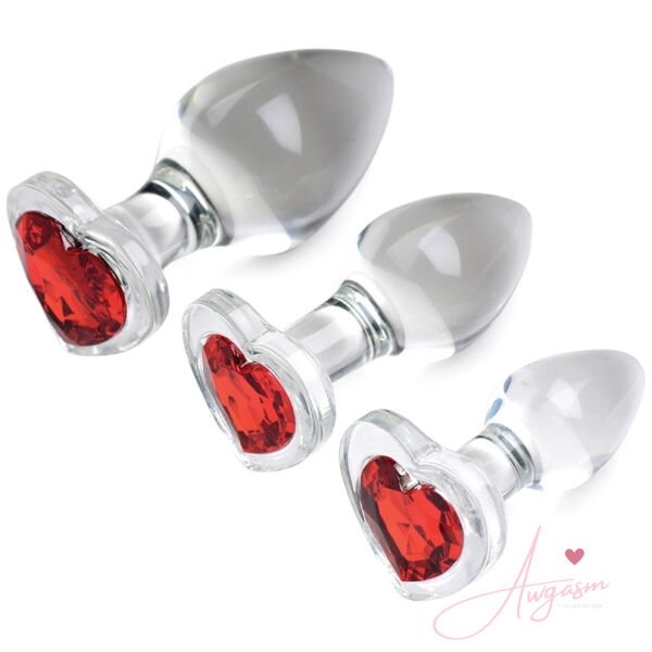Booty Sparks Red Heart Gem Glass Anal Plug Set - Image 3