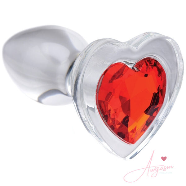 Booty Sparks Red Heart Gem Glass Anal Plug-Small - Image 2