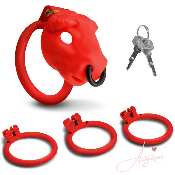 Bull Chastity Cage - Red - Image 5