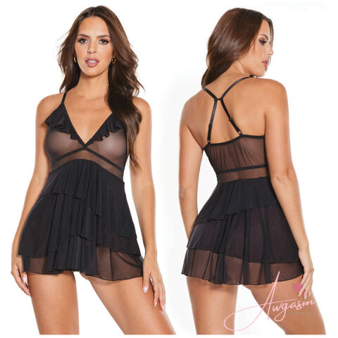 Coquette Babydoll & G-String-Black O/S-Hanging