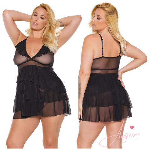 Coquette Babydoll & G-String-Black O/S X-Hanging