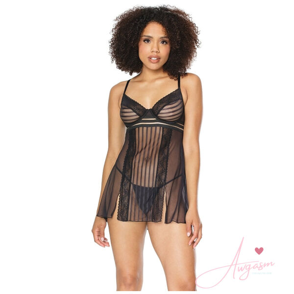 Coquette Babydoll & G-String Set-Black X-Large-Hanging - Image 2