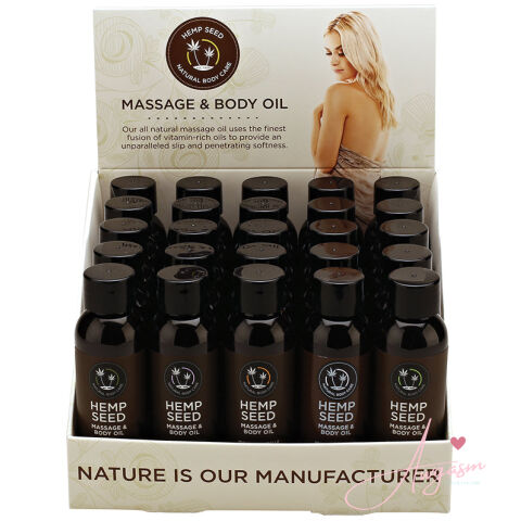 Earthly Body Hemp Seed Massage Oil Top Seller Display of 25