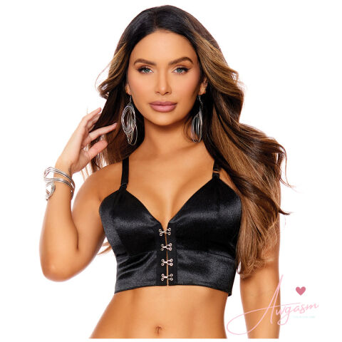 Elegant Moments Satin Hook & Eye Cami Top-Black Small-Hanging