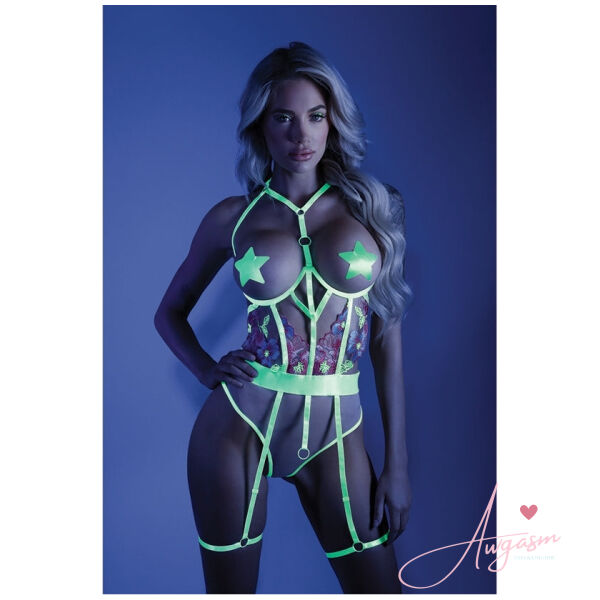 Fantasy Lingerie Glow In A Trance Open Cup Teddy-Neon Green L/XL-Boxed - Image 2