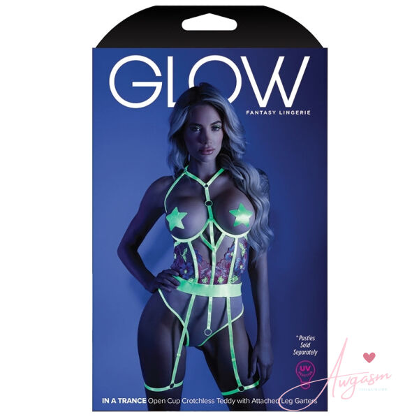 Fantasy Lingerie Glow In A Trance Open Cup Teddy-Neon Green L/XL-Boxed - Image 4