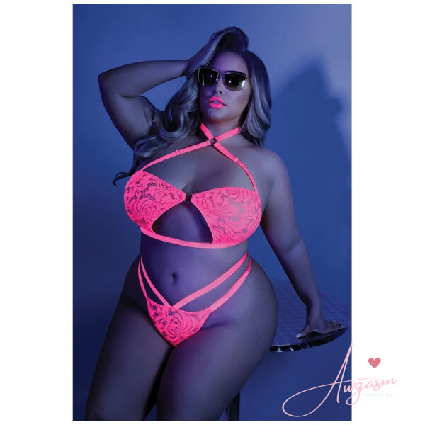 Fantasy Lingerie Glow Lights Off Bralette & Panty-Neon Pink Queen-Boxed - Image 2