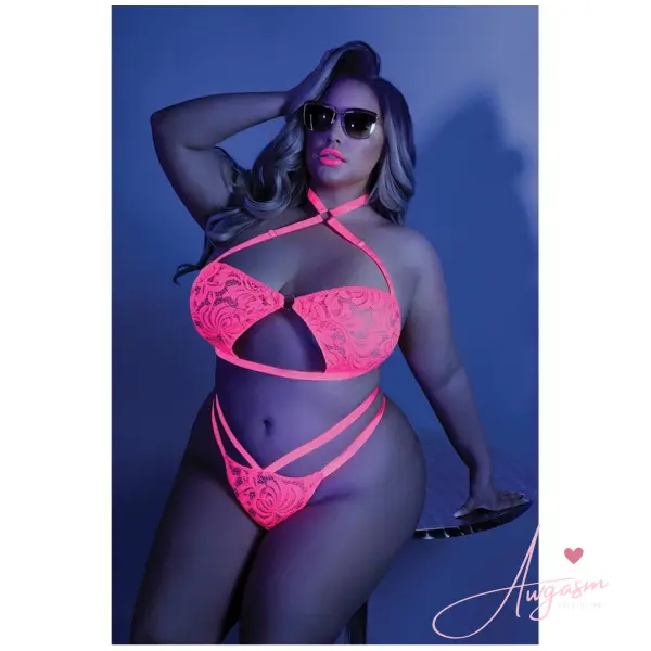 Fantasy Lingerie Glow Lights Off Bralette & Panty-Neon Pink Queen-Boxed - Image 2