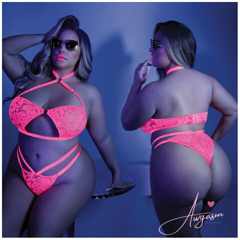 Fantasy Lingerie Glow Lights Off Bralette & Panty-Neon Pink Queen-Boxed