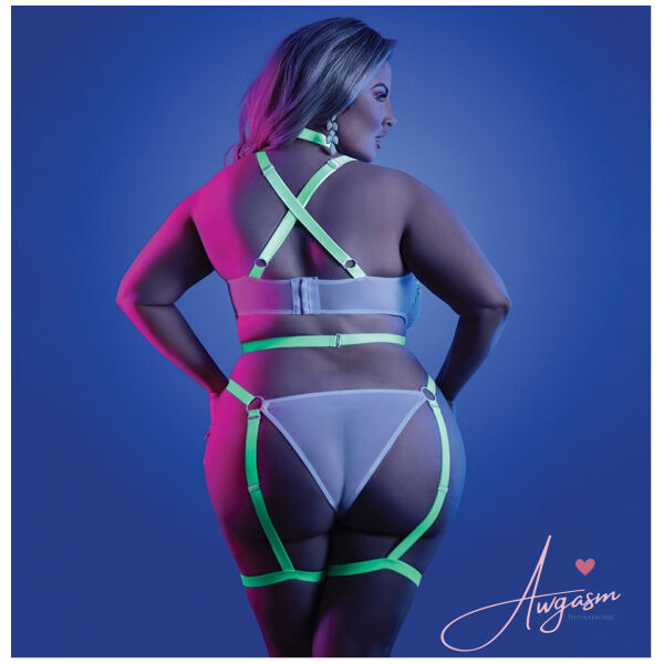 Fantasy Lingerie Glow Night Vision Strappy Teddy-Neon Green QUEEN-Boxed - Image 3