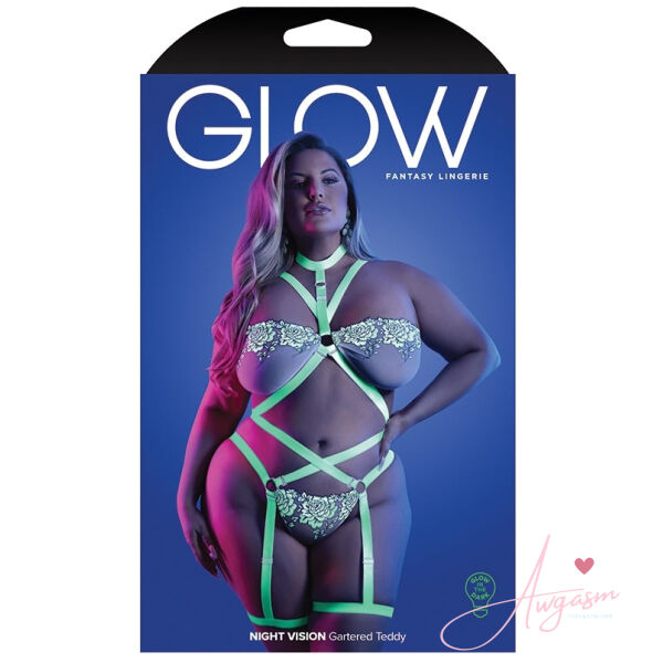 Fantasy Lingerie Glow Night Vision Strappy Teddy-Neon Green QUEEN-Boxed - Image 4