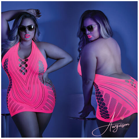 Fantasy Lingerie Glow Shock Value Halter Dress-Neon Pink Queen-Boxed