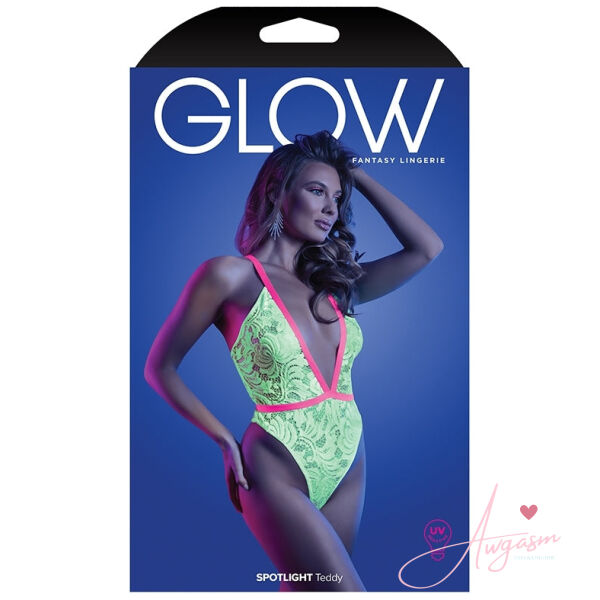 Fantasy Lingerie Glow Spotlight Contrast Elastic Lace Teddy-Neon Green S/M - Image 4