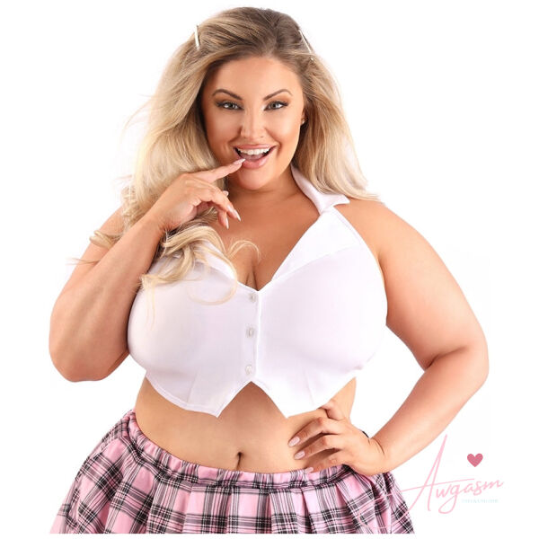 Fantasy Lingerie Play Schoolgirl Collared Halter Top-White QUEEN - Image 2