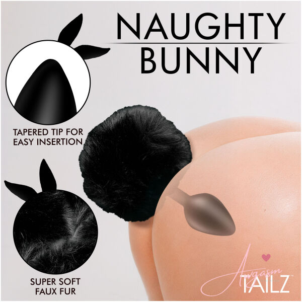 Fluffy Bunny Tail Silicone Plug - Black - Image 2