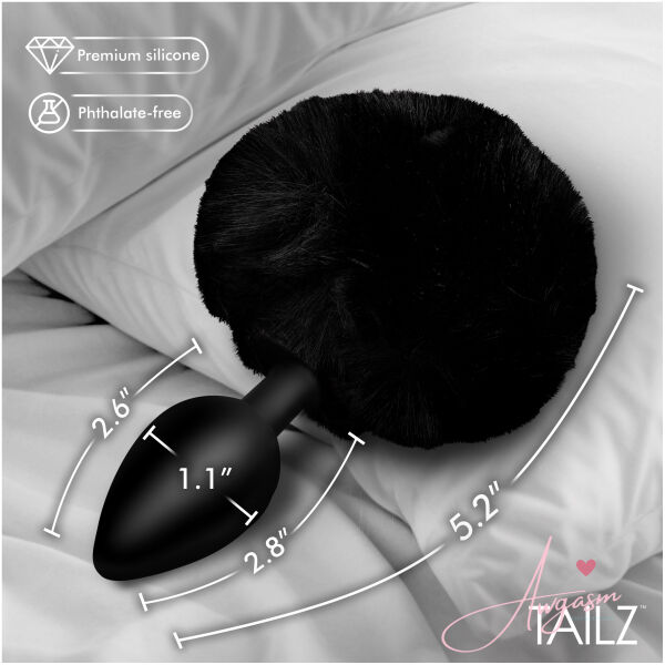 Fluffy Bunny Tail Silicone Plug - Black - Image 3