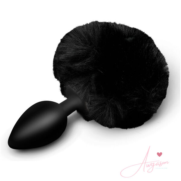 Fluffy Bunny Tail Silicone Plug - Black - Image 5