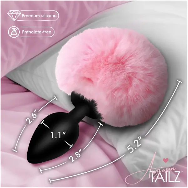 Fluffy Bunny Tail Silicone Plug - Pink - Image 3