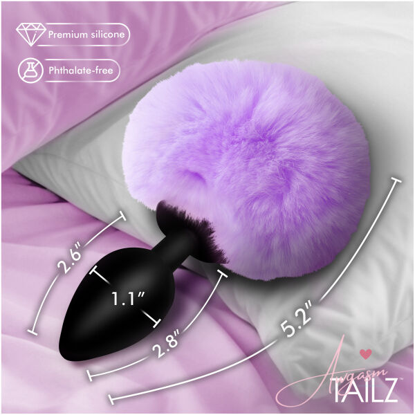 Fluffy Bunny Tail Silicone Plug - Purple - Image 3