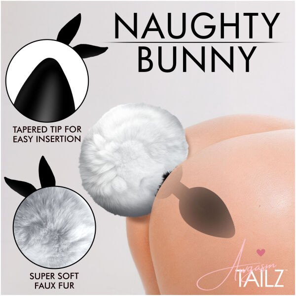 Fluffy Bunny Tail Silicone Plug - White - Image 2