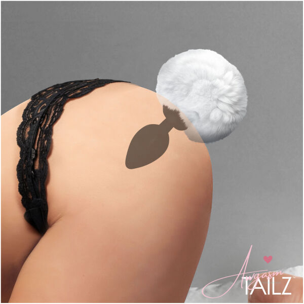 Fluffy Bunny Tail Silicone Plug - White - Image 4