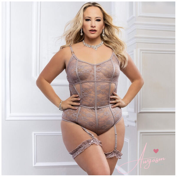 G World 2pc Slip in Sheer Teddy With Snap Crotch-Grey QUEEN - Image 2