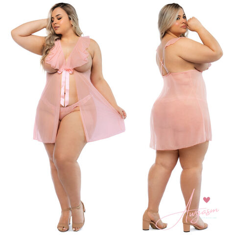 Hello Sexy The Juliet Babydoll and Panty Set Curvy-Cherry 2X/3X-Hanging